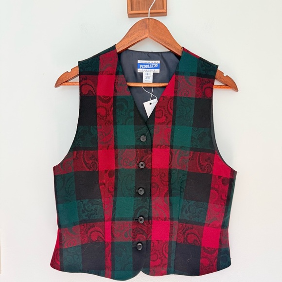 Vintage Pendleton Vest 8 Multicolor Plaid 100% Pure New Virgin Wool Made In USA - Picture 2 of 11